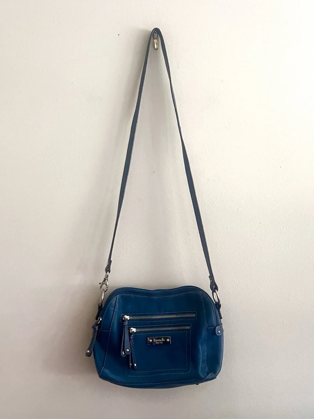 Blue Leather Tignanello Crossbody Bag - Classic Pebbled Leather organizers style